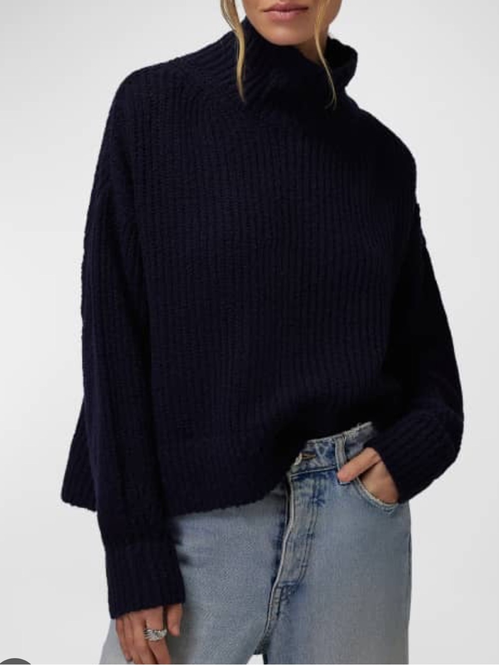NWT-Spiritual Gangster Navy Blue Ribbed Knit Wool/ Alpaca Mock Neck Sweater